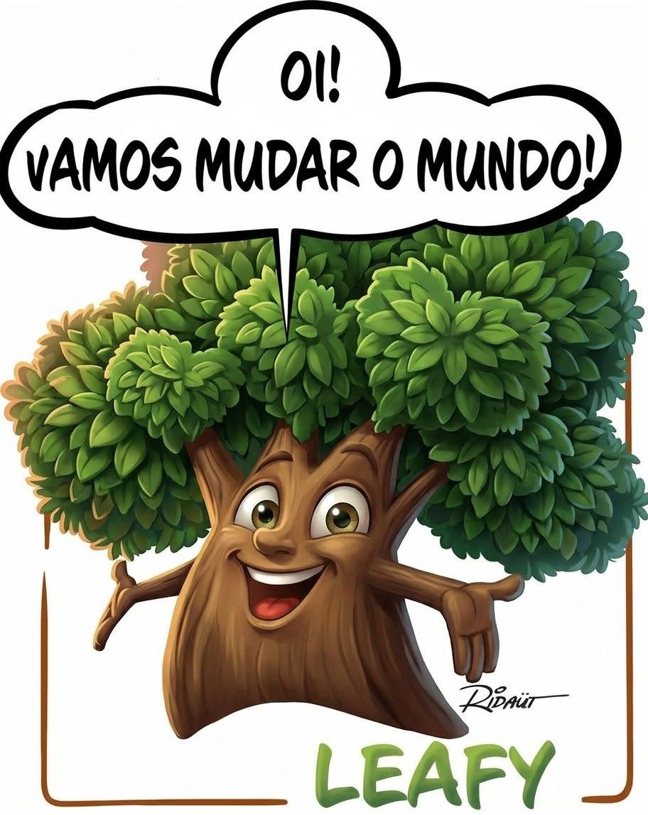 Leafy dizendo: Oi! Vamos mudar o mundo!